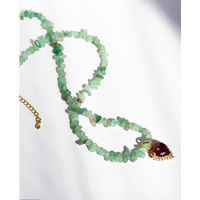 Vintage Ruby Heart-shaped Pendant Green Dongling Stone Beaded Clavicle Chain Necklace main image 4