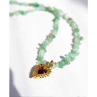 Vintage Ruby Heart-shaped Pendant Green Dongling Stone Beaded Clavicle Chain Necklace main image 3