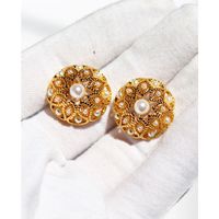 Vintage Elegant Flower Hollow Carved Pearl Gold Stud Earrings Sterling Silver Needle main image 3