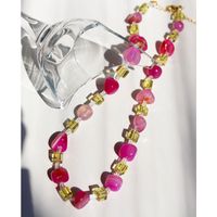 Retro Design Fine Pink Agate Stone Crystal Spacer Beaded Clavicle Chain  Necklace main image 3