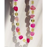 Retro Design Fine Pink Agate Stone Crystal Spacer Beaded Clavicle Chain  Necklace main image 4