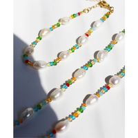 Nette Feinen Bunten Kristall String Perlen Schlüsselbein Kette Perle Halskette Armband Ohrringe main image 4