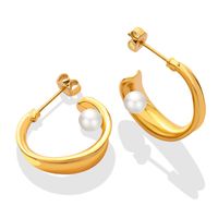 Fashion Pearl C-shape Curling Women's Geometric Gold Plated Titanium Steel Earrings main image 3