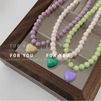 Special-interest Design Contrasting Color Beaded Love Necklace 2022 New Ins Trendy Hip Hop Necklace Clavicle Chain main image 5