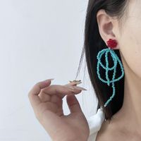 Retro Handmade Beaded Tassel Flower Decor Crystal Earrings main image 4