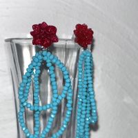 Retro Handmade Beaded Tassel Flower Decor Crystal Earrings main image 3