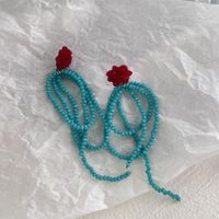 Retro Handmade Beaded Tassel Flower Decor Crystal Earrings sku image 1