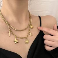 Bohemian Style Starfish Shell Eye 18k Gold Plated Stainless Steel Necklace main image 5