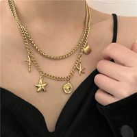Bohemian Style Starfish Shell Eye 18k Gold Plated Stainless Steel Necklace main image 4