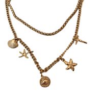 Bohemian Style Starfish Shell Eye 18k Gold Plated Stainless Steel Necklace main image 2