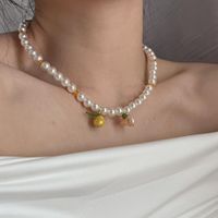 2022 New Lemon Flower Pearl Clavicle Chain Necklace main image 6