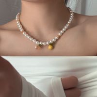 2022 New Lemon Flower Pearl Clavicle Chain Necklace main image 4