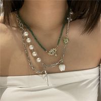 Fashion Bohemian Evil Eye Turquoise Handmade Beaded Pearl Cross Glass Stone Necklace main image 3
