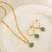 New Natural Green Agate Pendant Ethnic Retro Necklace Earrings Women 's Jewelry Set main image 4