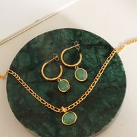 New Natural Green Agate Pendant Ethnic Retro Necklace Earrings Women 's Jewelry Set main image 3