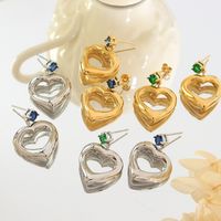 Fashion Titanium Steel 18k Gold Geometric Zircon Heart Earrings Ornament main image 5