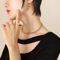 Fashion Titanium Steel 18k Gold Geometric Zircon Heart Earrings Ornament main image 4