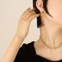 Fashion Titanium Steel 18k Gold Geometric Zircon Heart Earrings Ornament main image 2