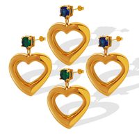 Fashion Titanium Steel 18k Gold Geometric Zircon Heart Earrings Ornament main image 3