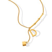 Fashion D-shaped Small Square Pendant Necklace Titanium Steel 18k Gold main image 3