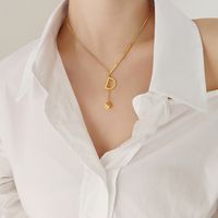 Fashion D-shaped Small Square Pendant Necklace Titanium Steel 18k Gold sku image 1