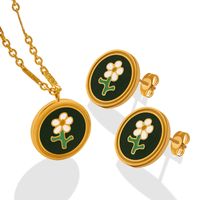 New Accessories Titanium Steel Clavicle Chain Oil-spot Glaze Flowers Necklace Earrings Jewelry Set main image 3