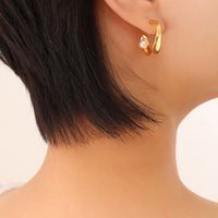 French Style C Shape Plating Titanium Steel Pearl Earrings main image 4