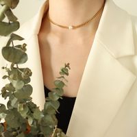 Fashion Handmade Chain Freshwater Pearl Clavicle Titanium Steel 18k Gold Plating Necklace Accessories main image 1