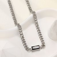 Elegant Black Rectangular Zircon Titanium Steel Clavicle Chain Necklace main image 1