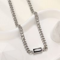 Elegant Black Rectangular Zircon Titanium Steel Clavicle Chain Necklace main image 5