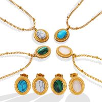 Fashion Turquoise Opal Pendant Titanium Steel Necklace And Earrings Suite main image 3