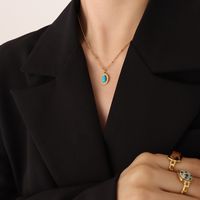 Fashion Turquoise Opal Pendant Titanium Steel Necklace And Earrings Suite sku image 14
