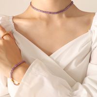 Fashion Simple Colorful Zircon Titanium Steel Necklace Bracelet sku image 15