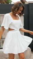 Tiered Skirt Commute Patchwork Short Sleeve Solid Color Above Knee main image 5