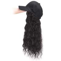 Fashion Long Wave Baseball Cap Natural Black Adjustable Synthetic Hat Wig main image 4