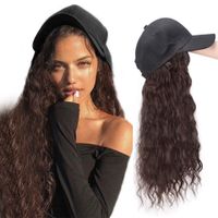 Fashion Long Wave Baseball Cap Natural Black Adjustable Synthetic Hat Wig sku image 3