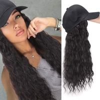 Fashion Long Wave Baseball Cap Natural Black Adjustable Synthetic Hat Wig sku image 4