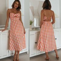 2022 New Spring And Summer Women's Single Color Plaid Sling Backless Dress main image 1