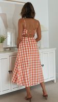 2022 New Spring And Summer Women's Single Color Plaid Sling Backless Dress main image 3