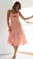 2022 New Spring And Summer Women's Single Color Plaid Sling Backless Dress main image 2