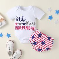 Fashion Summer New Letter Print Short-sleeve Romper Two-piece Children's Suit Independence Day main image 11