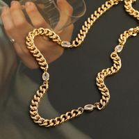 Classic Vintage Satellite Chain Zircon Inlaid Copper Choker Necklace main image 7
