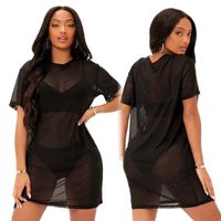 Sexy Solid Color See-through Black Hollow Women's Dress main image 6