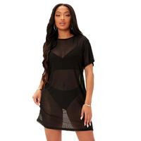 Sexy Solid Color See-through Black Hollow Women's Dress main image 2