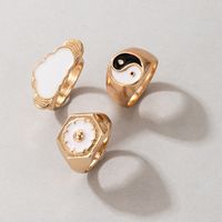 Europe And America Cross Border New Ins Style Ring Taiji Eight Diagrams Cloud Fresh Flower Three-piece Drop Oil Ring main image 4