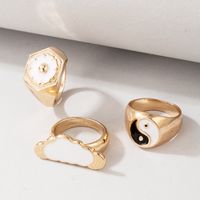 Europe And America Cross Border New Ins Style Ring Taiji Eight Diagrams Cloud Fresh Flower Three-piece Drop Oil Ring main image 5