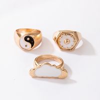 Europe And America Cross Border New Ins Style Ring Taiji Eight Diagrams Cloud Fresh Flower Three-piece Drop Oil Ring main image 6