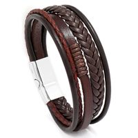 Retro Hand-woven Men's Leather Simple Multilayer Alloy Magnet Buckle Leather Bracelet Nihaojewelry sku image 1
