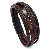 Retro Hand-woven Men's Leather Simple Multilayer Alloy Magnet Buckle Leather Bracelet Nihaojewelry sku image 3