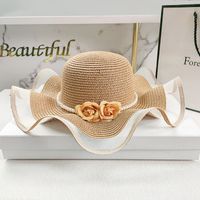 New Simple Korean Big Flower Shade Flower Straw Hat Summer Thin Section Breathable Sun Hat Outdoor Hat sku image 6